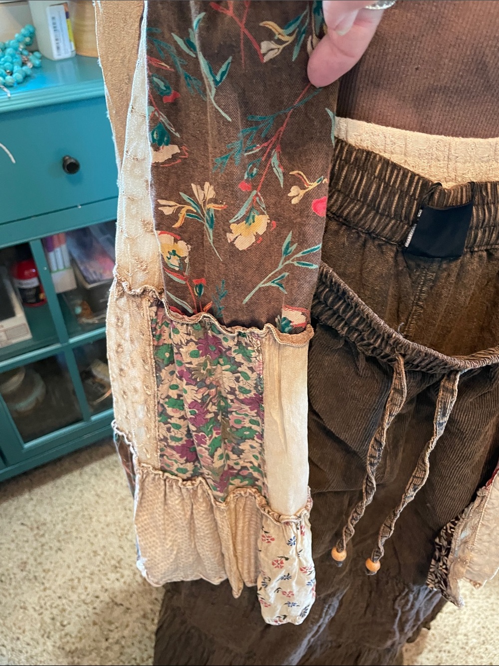 Boho Patchwork Duster Jacket in Beige and Floral Mix Young Threads - Picture 15 of 16